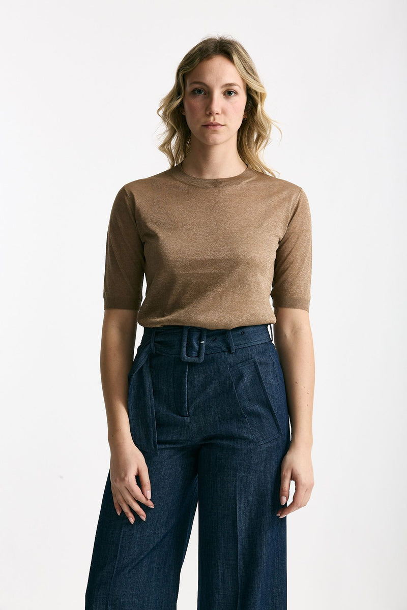 Maglia in viscosa cammello filo lurex donna Zanone - 1