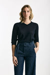 Maglia scollo a V in lino e cotone blu donna Zanone - 1
