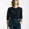 Maglia scollo a V in lino e cotone blu donna Zanone - 5