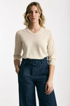 Maglia scollo a V in lino e cotone panna donna Zanone - 1