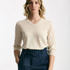 Maglia scollo a V in lino e cotone panna donna Zanone - 6