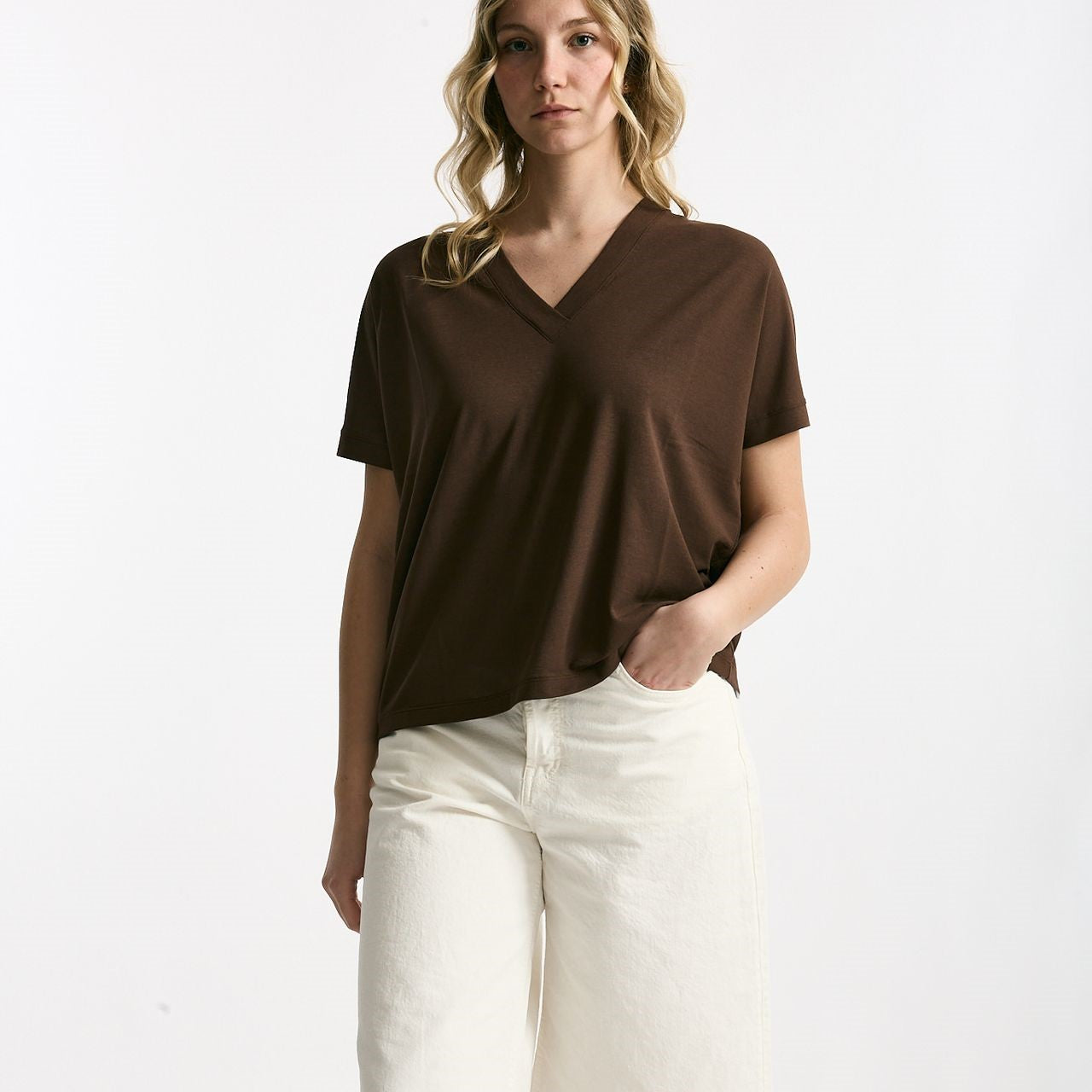 T-shirt over ice-cotton marrone donna Zanone - 5
