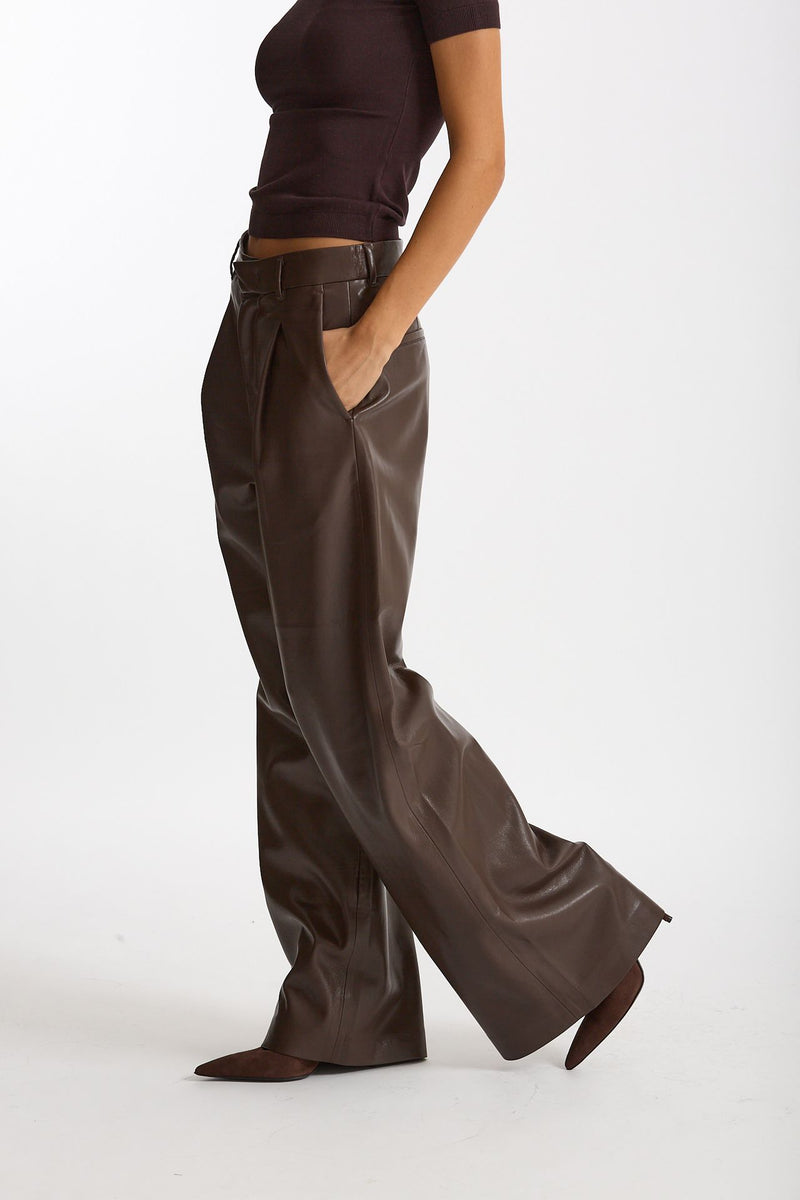 Pantalone vita alta in eco pelle marrone donna The andamane - 3