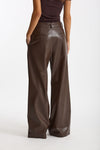 Pantalone vita alta in eco pelle marrone donna The andamane - 4