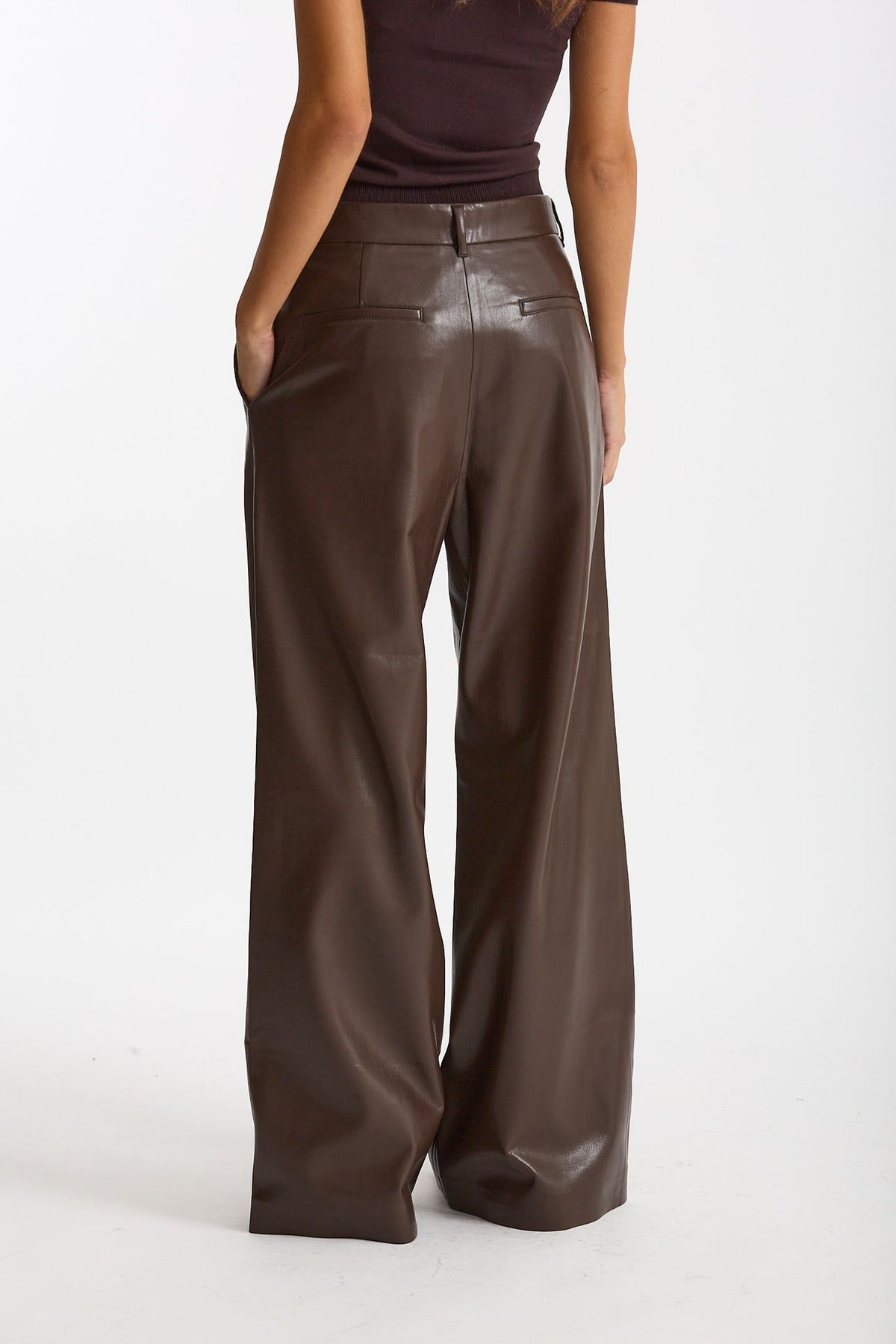Pantalone vita alta in eco pelle marrone donna The andamane - 4
