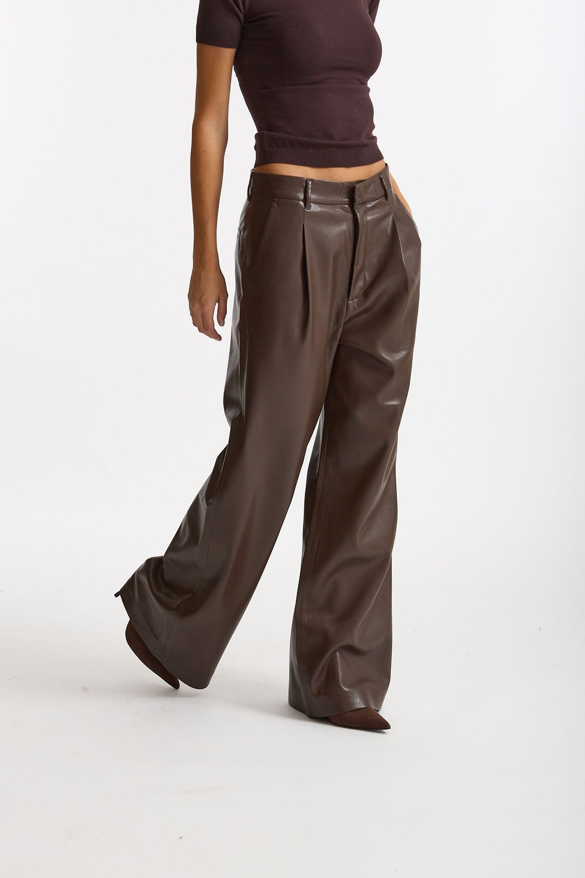 Pantalone vita alta in eco pelle marrone donna The andamane - 1