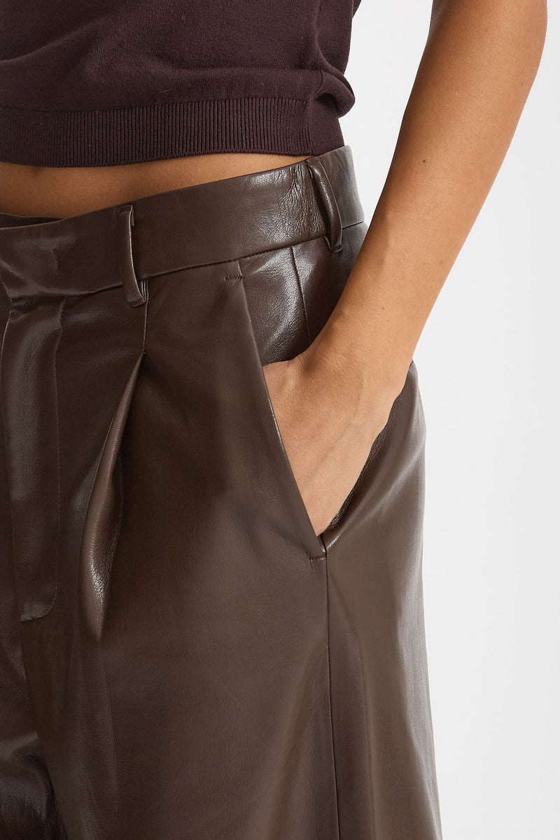 Pantalone vita alta in eco pelle marrone donna The andamane - 5