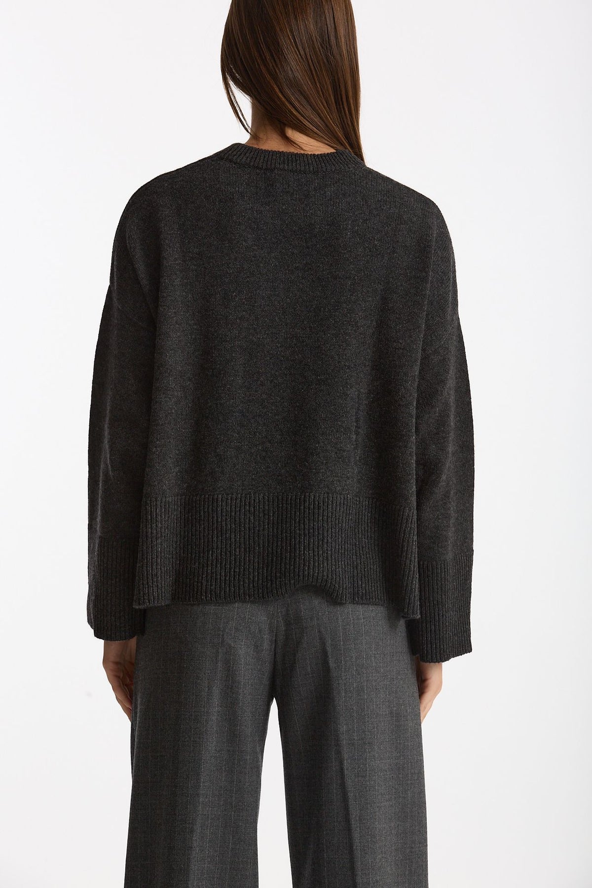 Maglia girocollo over in cashmere a due fili  antracite donna Be you - 4