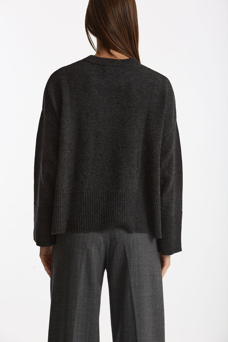 Maglia girocollo over in cashmere a due fili  antracite donna Be you - 4