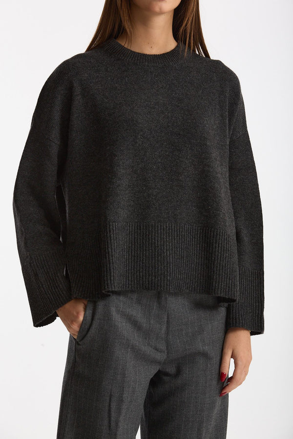 Maglia girocollo over in cashmere a due fili  antracite donna Be you