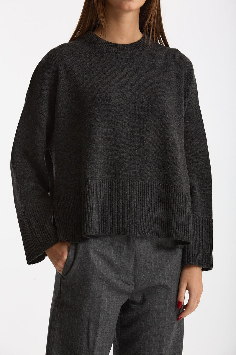 Maglia girocollo over in cashmere a due fili  antracite donna Be you - 1
