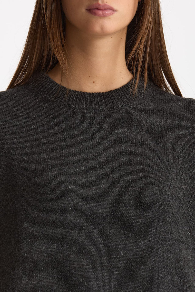 Maglia girocollo over in cashmere a due fili  antracite donna Be you - 5