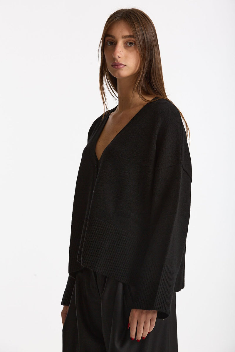 Cardigan over in cashmere a due fili nero donna Be you - 1