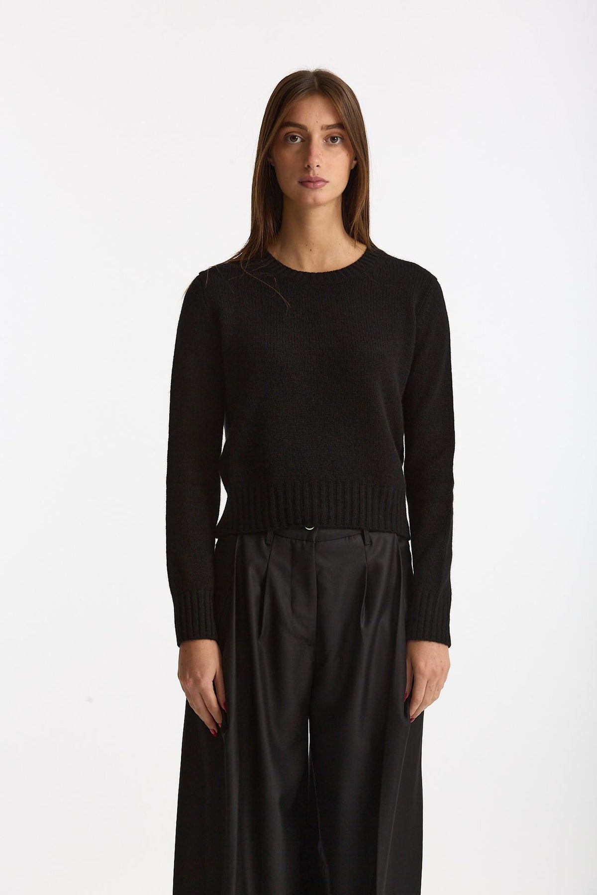 Maglia girocollo regular in cashmere a due fili nero donna Be you - 1