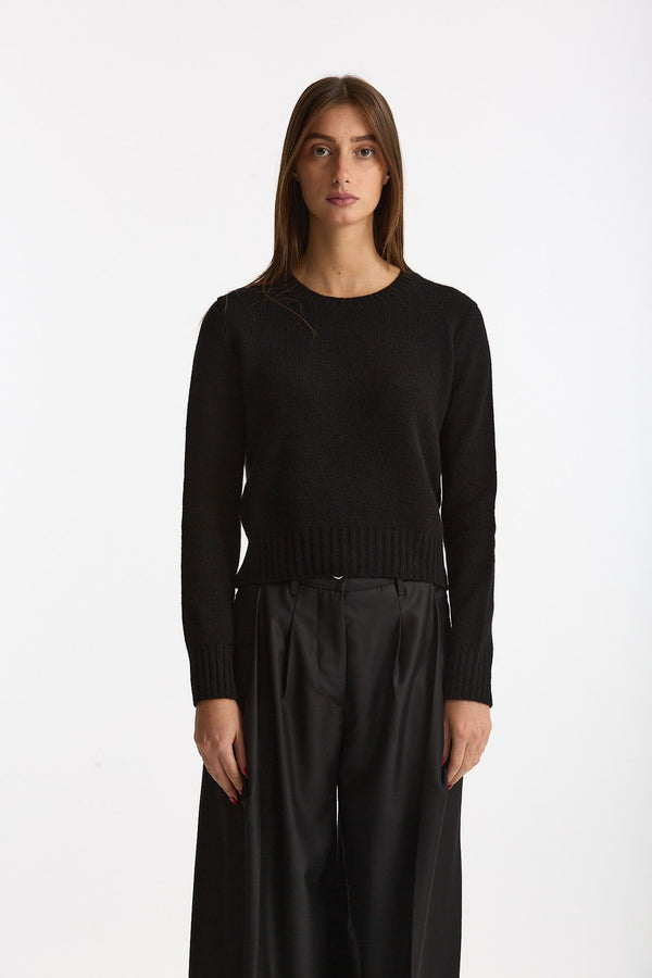 Maglia girocollo regular in cashmere a due fili nero donna Be you