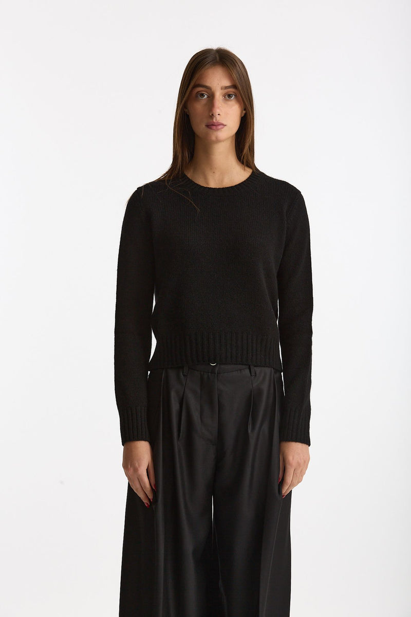 Maglia girocollo regular in cashmere a due fili nero donna Be you - 1