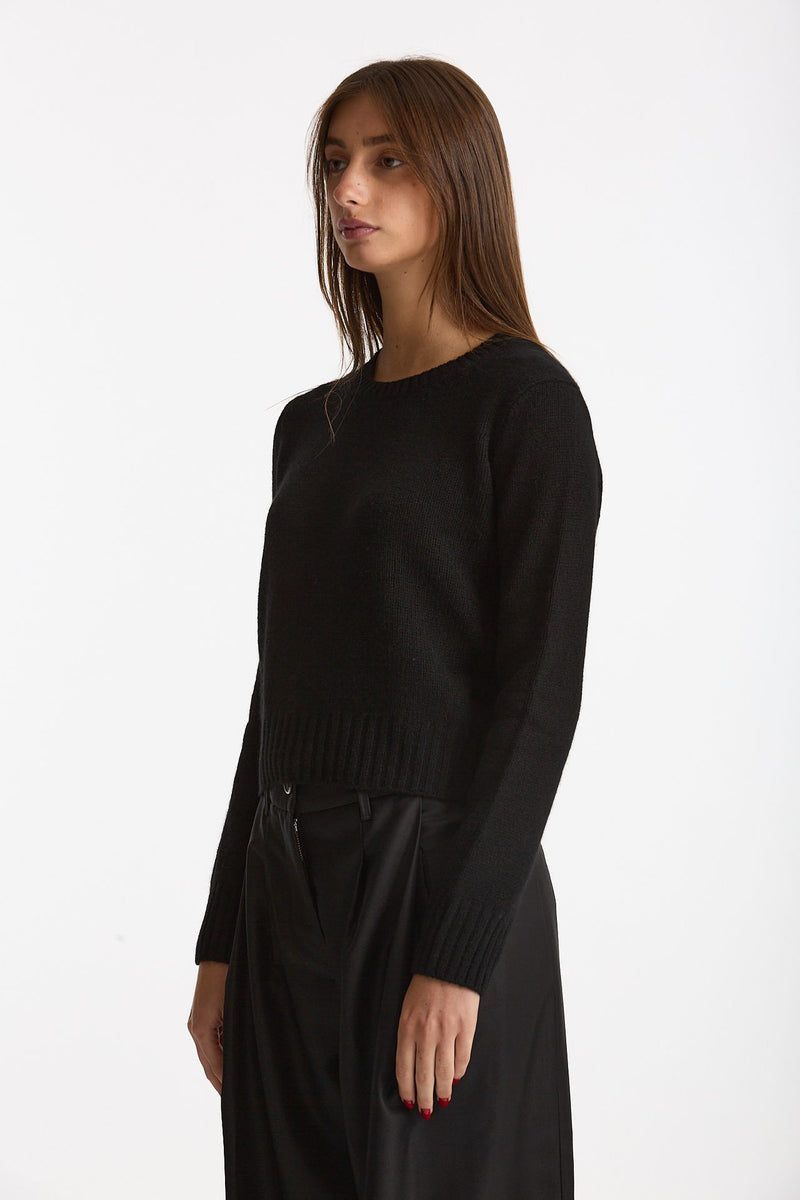 Maglia girocollo regular in cashmere a due fili nero donna Be you - 2