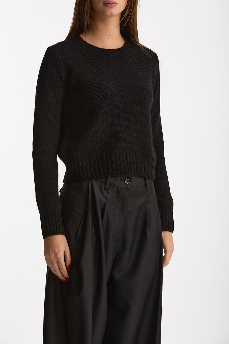 Maglia girocollo regular in cashmere a due fili nero donna Be you - 4