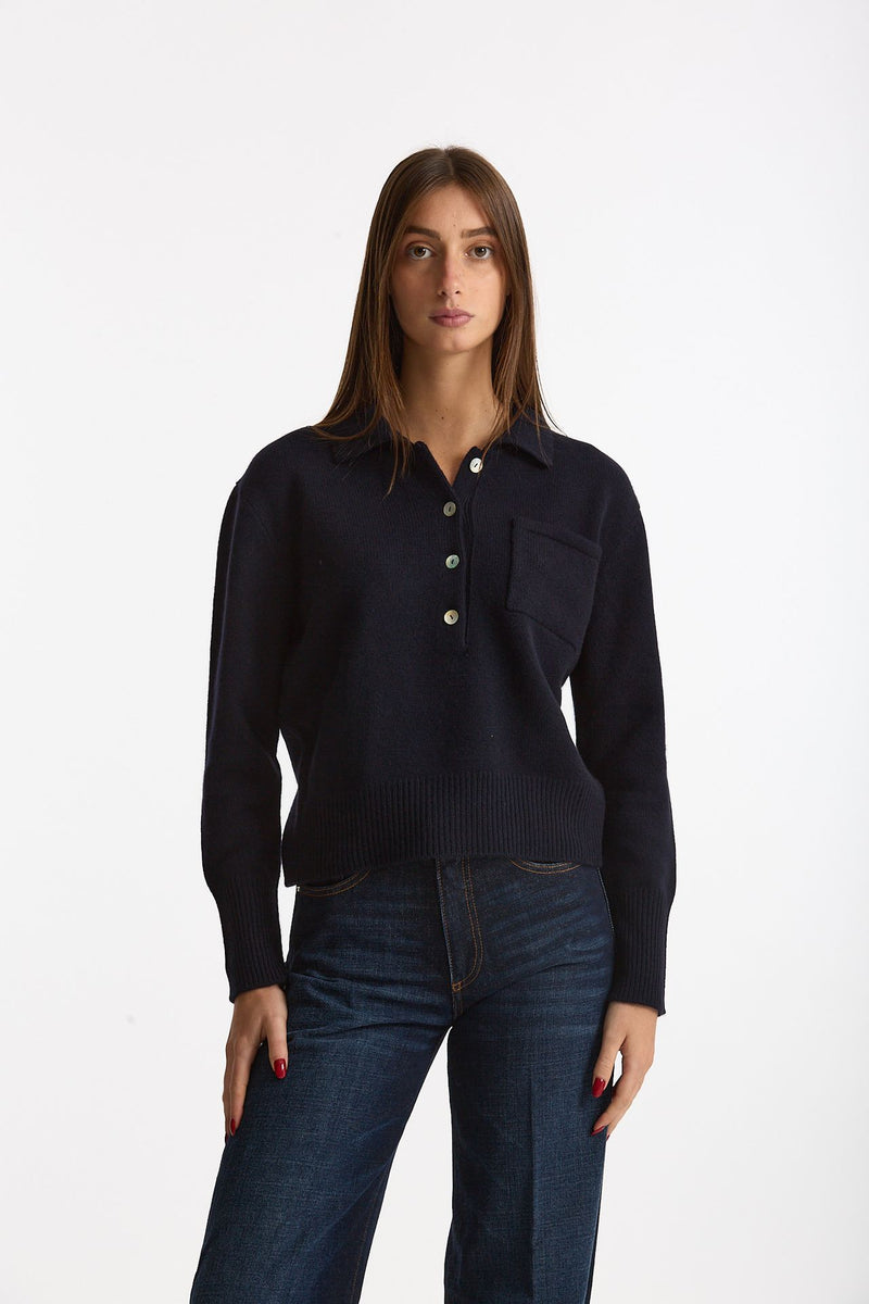 Maglia polo serafino in cashmere blu notte donna Be you - 1