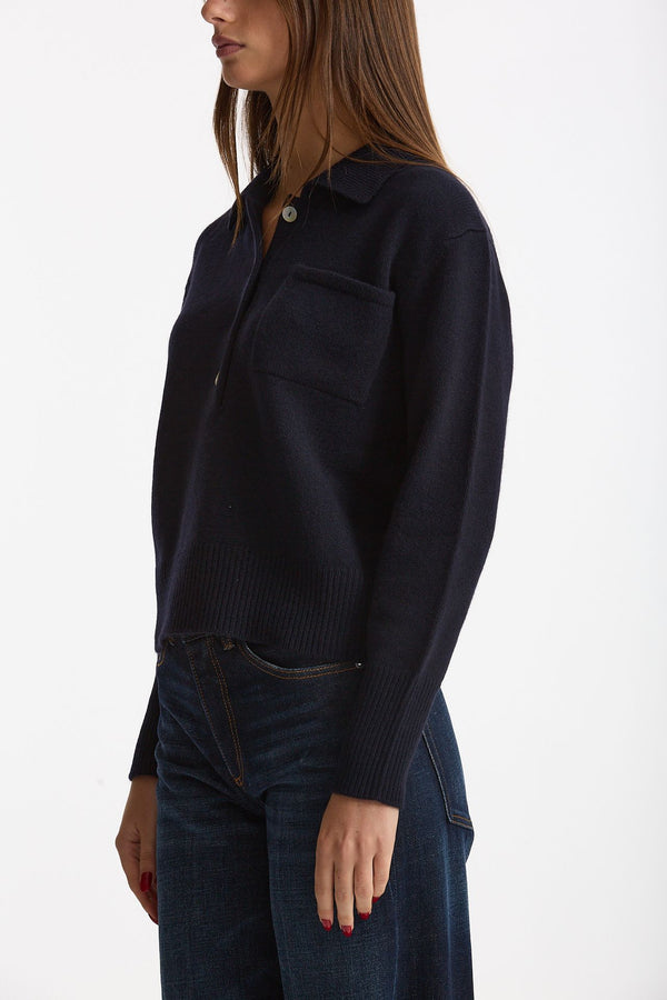 Maglia polo serafino in cashmere blu notte donna Be you