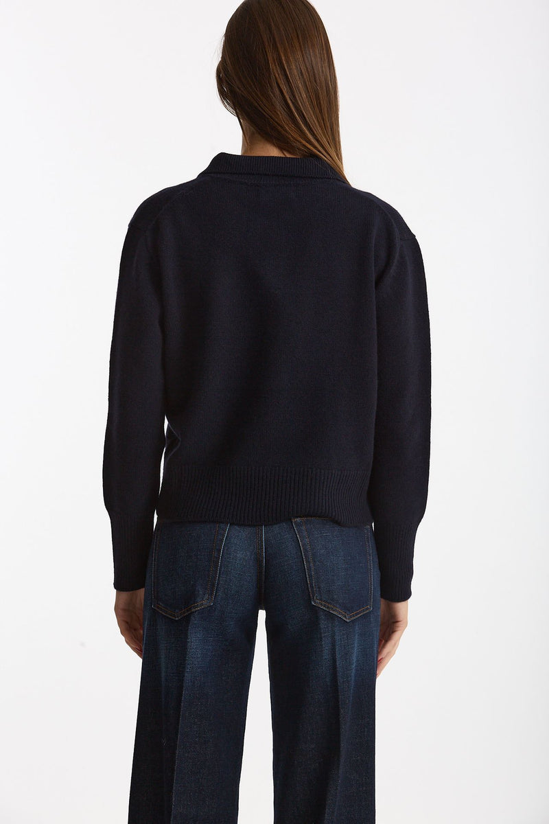 Maglia polo serafino in cashmere blu notte donna Be you - 3