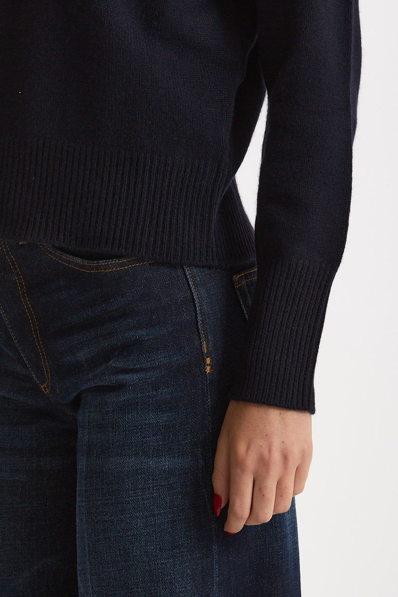 Maglia polo serafino in cashmere blu notte donna Be you - 5