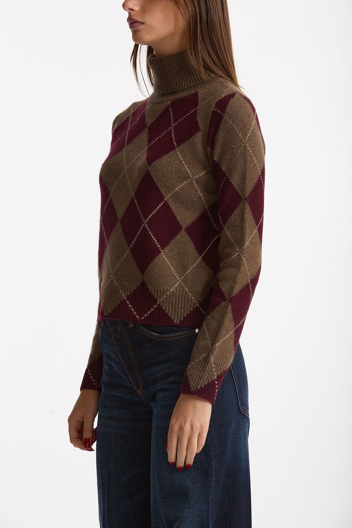 Maglia dolcevita in cashmere a due fili a rombi donna Be you - 4