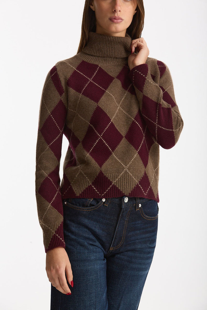 Maglia dolcevita in cashmere a due fili a rombi donna Be you - 6