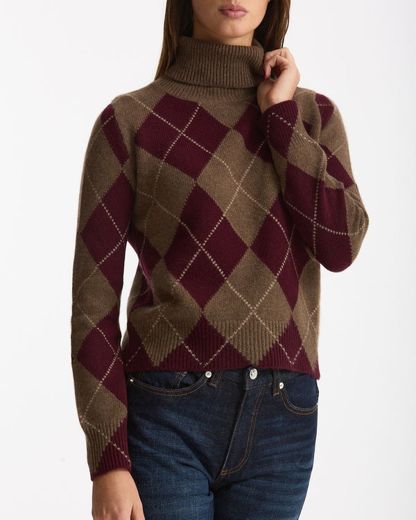 Maglia dolcevita in cashmere a due fili a rombi donna Be you