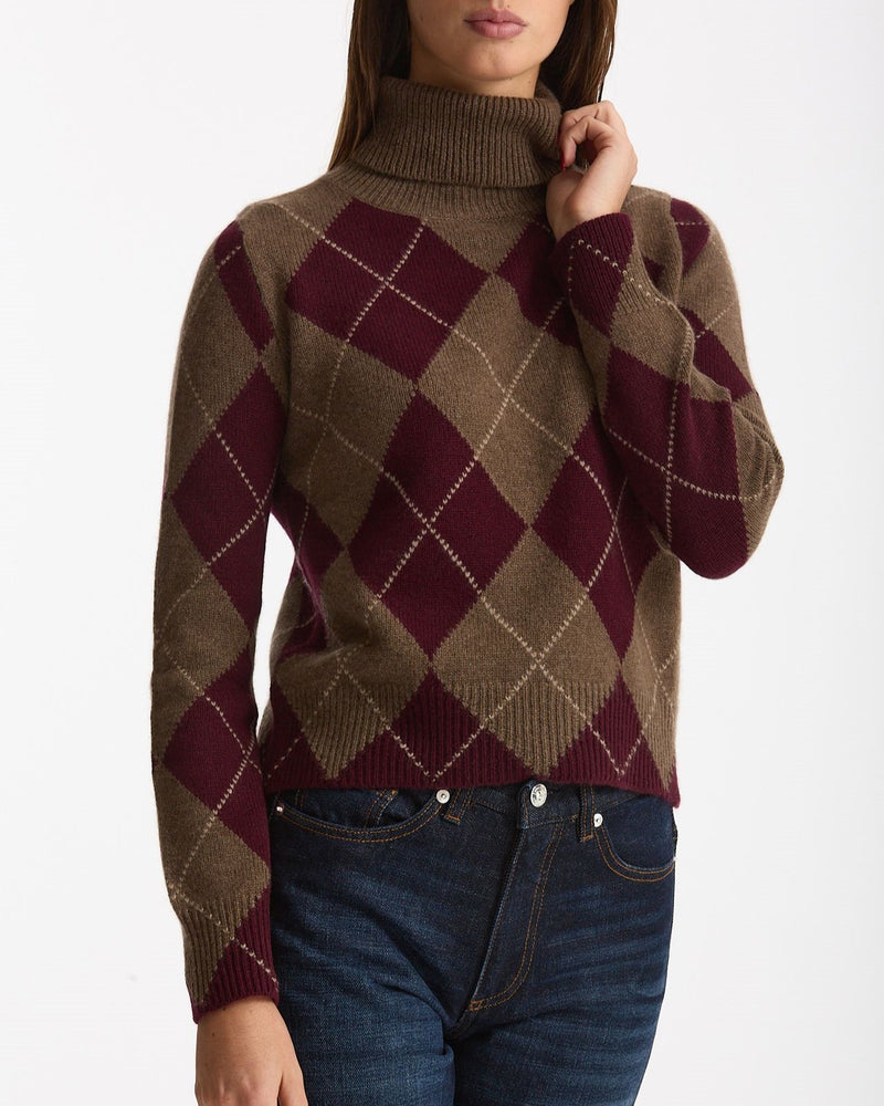 Maglia dolcevita in cashmere a due fili a rombi donna Be you