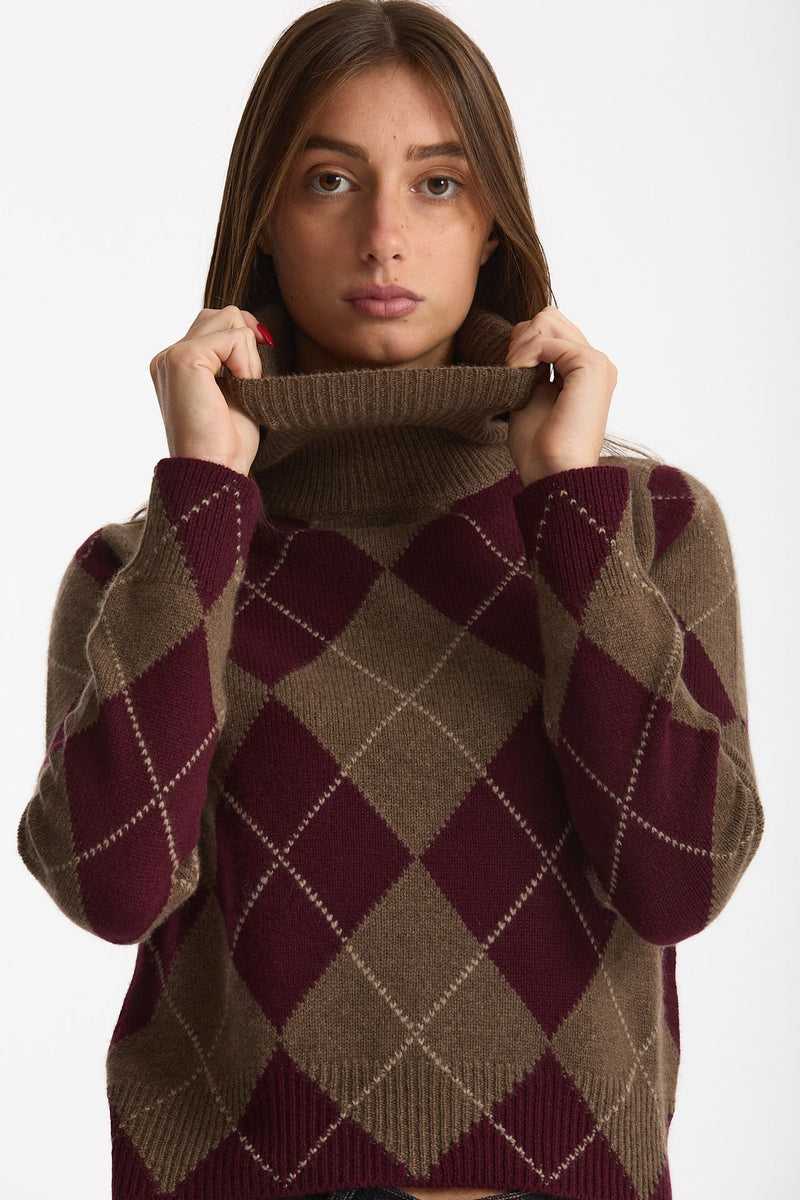 Maglia dolcevita in cashmere a due fili a rombi donna Be you - 7