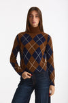 Maglia dolcevita in cashmere a due fili a rombi blue/tabacco donna Be you - 2