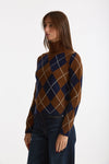 Maglia dolcevita in cashmere a due fili a rombi blue/tabacco donna Be you - 3