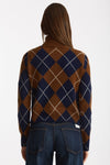 Maglia dolcevita in cashmere a due fili a rombi blue/tabacco donna Be you - 4