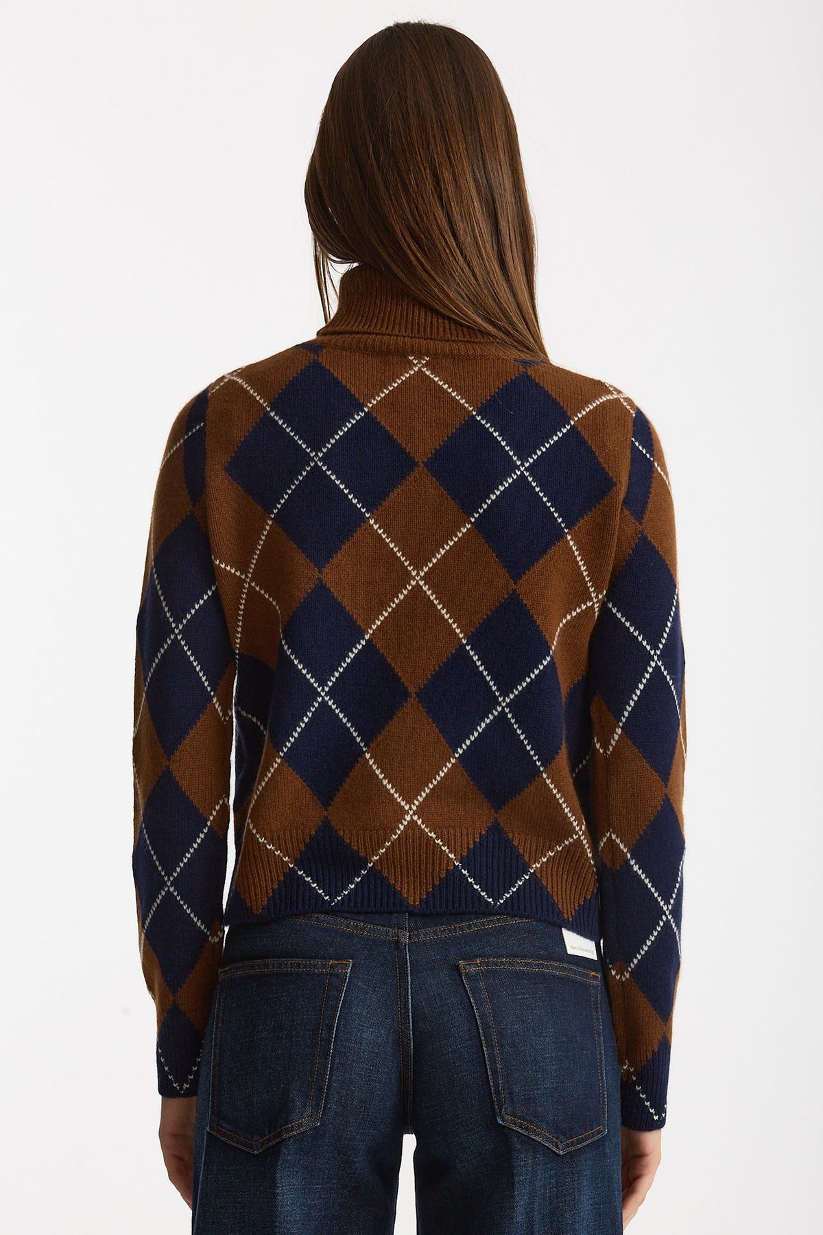 Maglia dolcevita in cashmere a due fili a rombi blue/tabacco donna Be you - 4