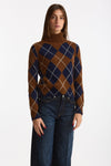 Maglia dolcevita in cashmere a due fili a rombi blue/tabacco donna Be you - 5