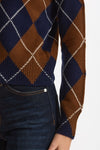 Maglia dolcevita in cashmere a due fili a rombi blue/tabacco donna Be you - 7