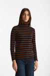 Maglia dolcevita rigata in cashmere tabacco e blu donna Be you - 3