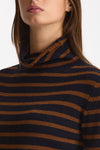 Maglia dolcevita rigata in cashmere tabacco e blu donna Be you - 4