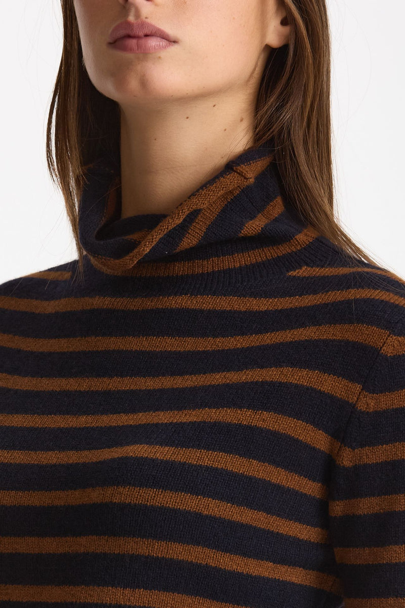 Maglia dolcevita rigata in cashmere tabacco e blu donna Be you - 4