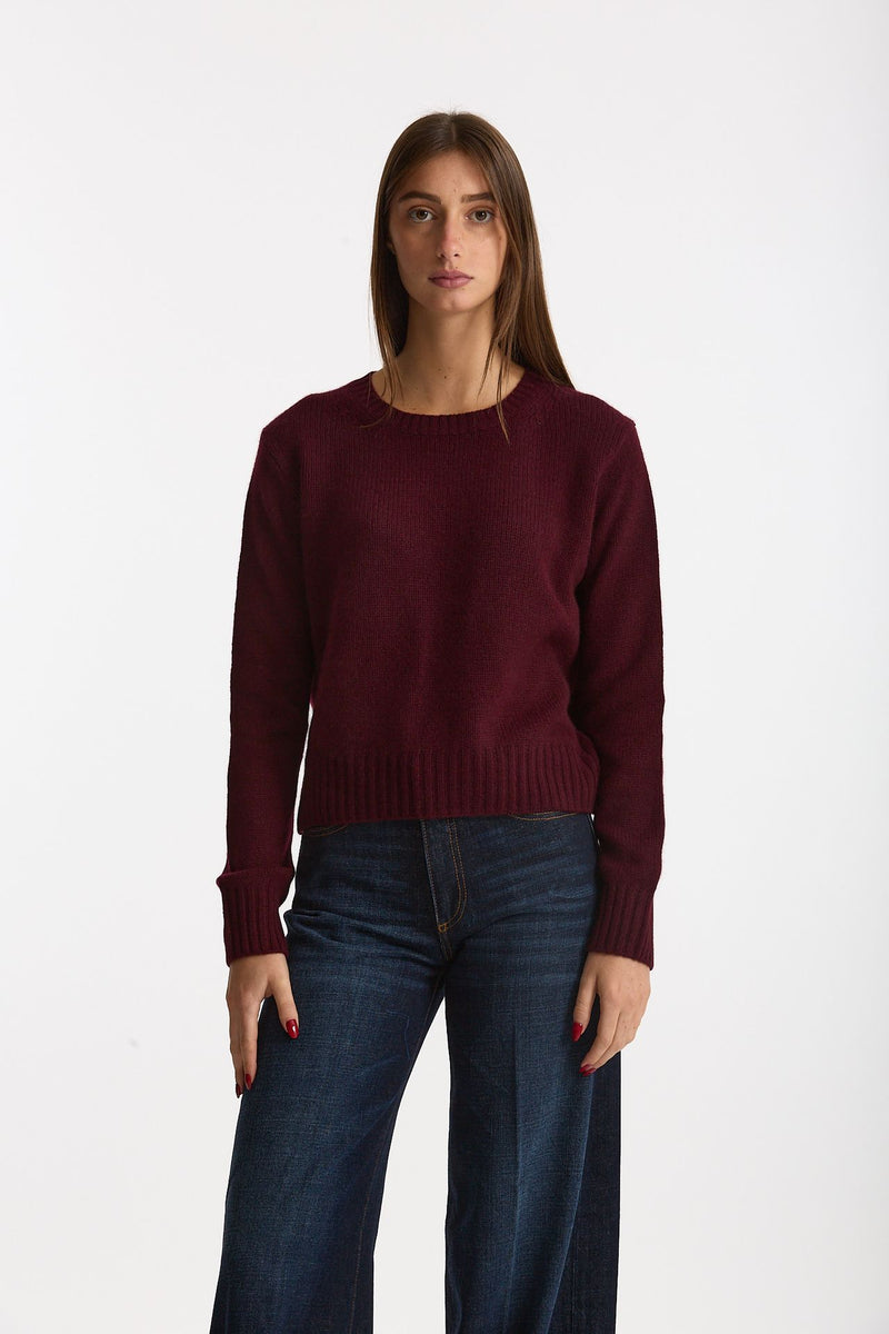 Maglia girocollo regular in cashmere a due fili merlot donna Be you - 2