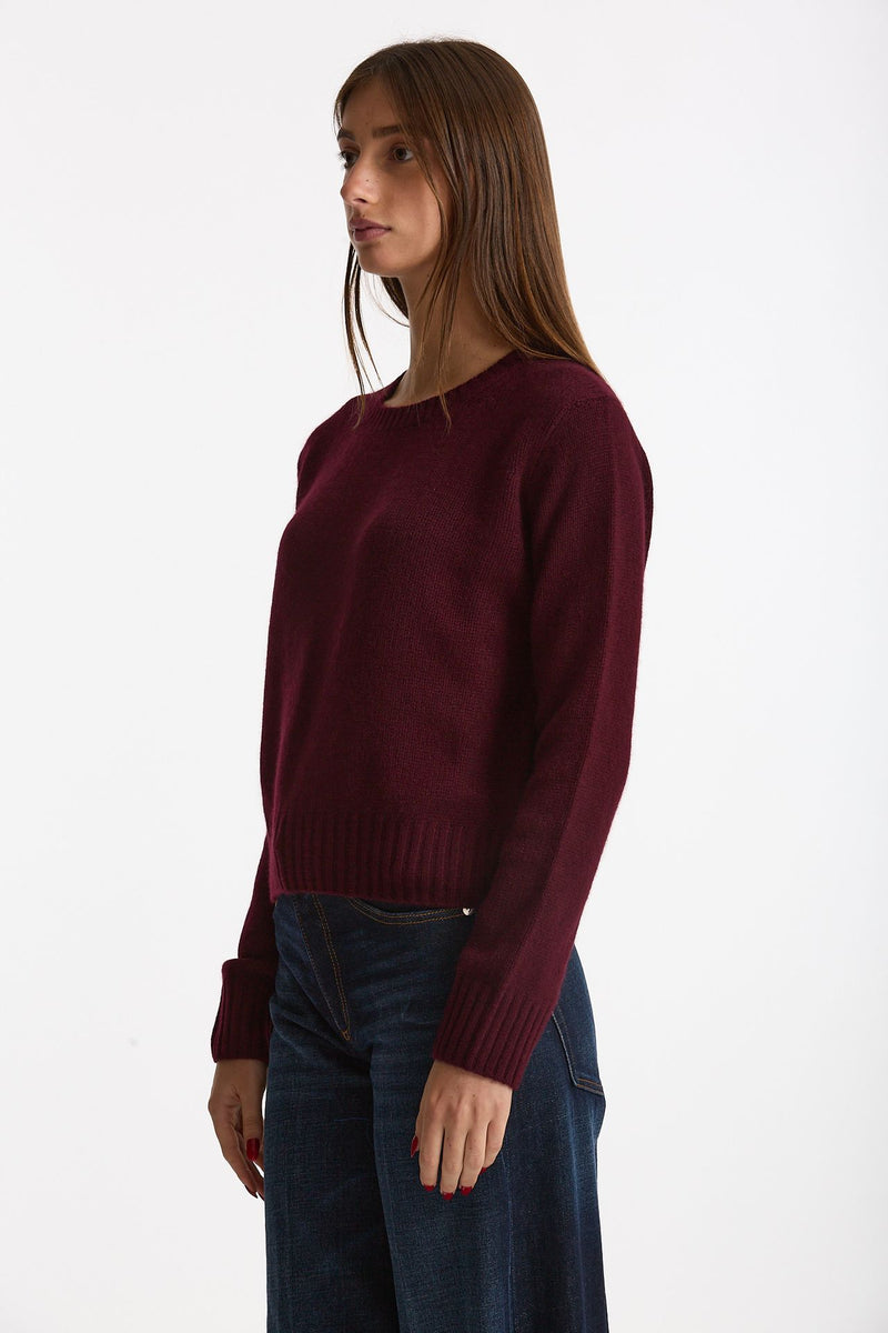 Maglia girocollo regular in cashmere a due fili merlot donna Be you - 1