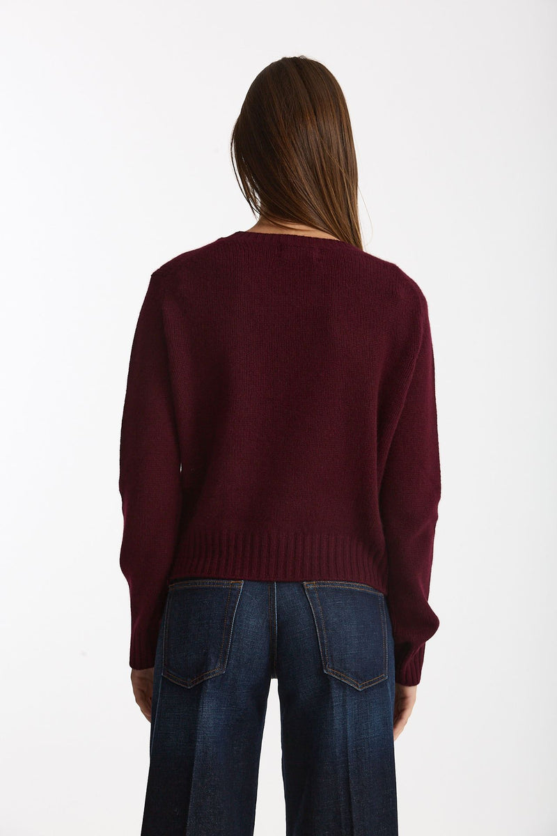 Maglia girocollo regular in cashmere a due fili merlot donna Be you - 3