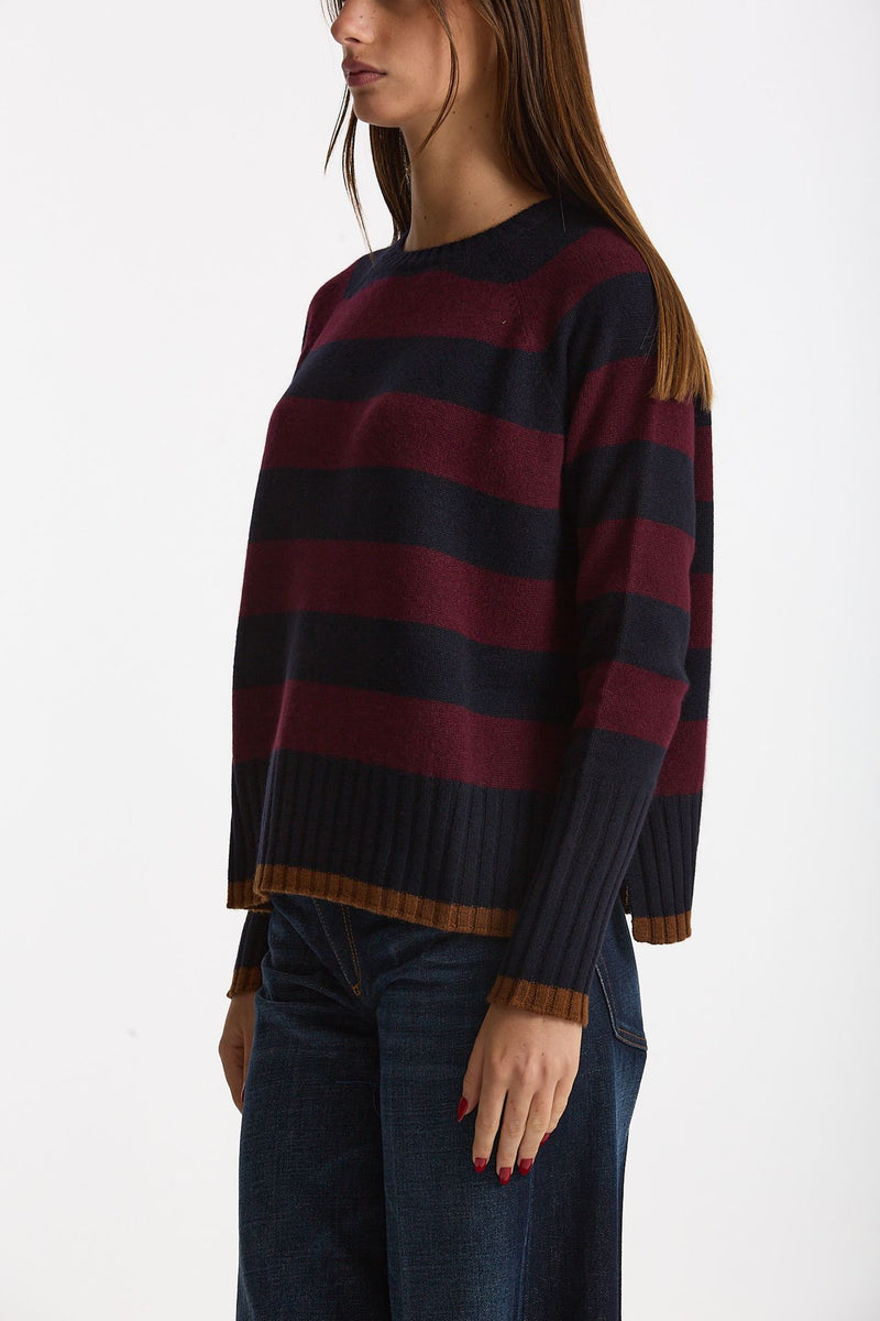 Maglia girocollo rigata in cashmere a due fili donna Be you - 3