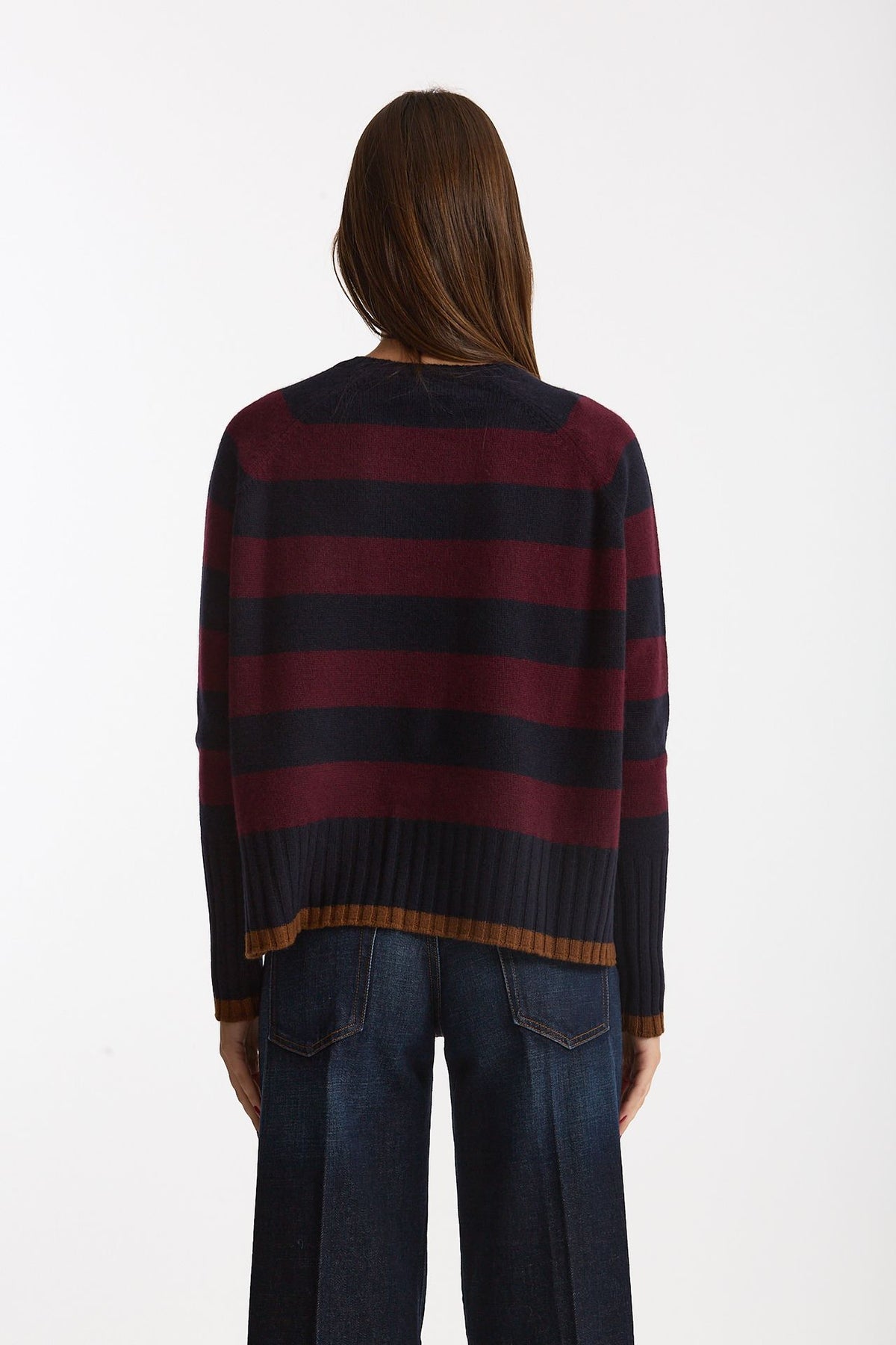 Maglia girocollo rigata in cashmere a due fili donna Be you - 4