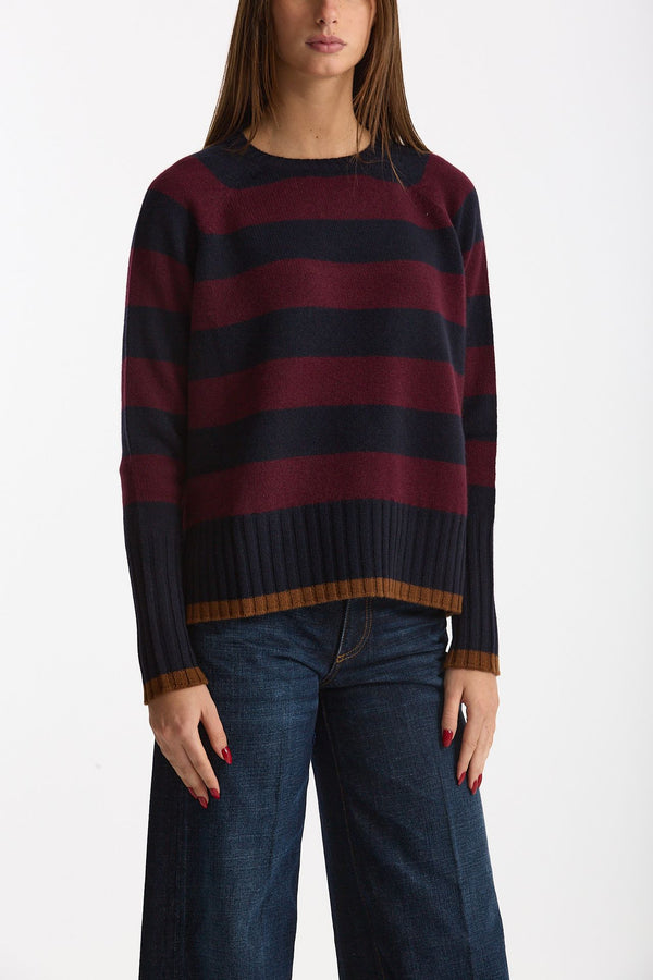 Maglia girocollo rigata in cashmere a due fili donna Be you