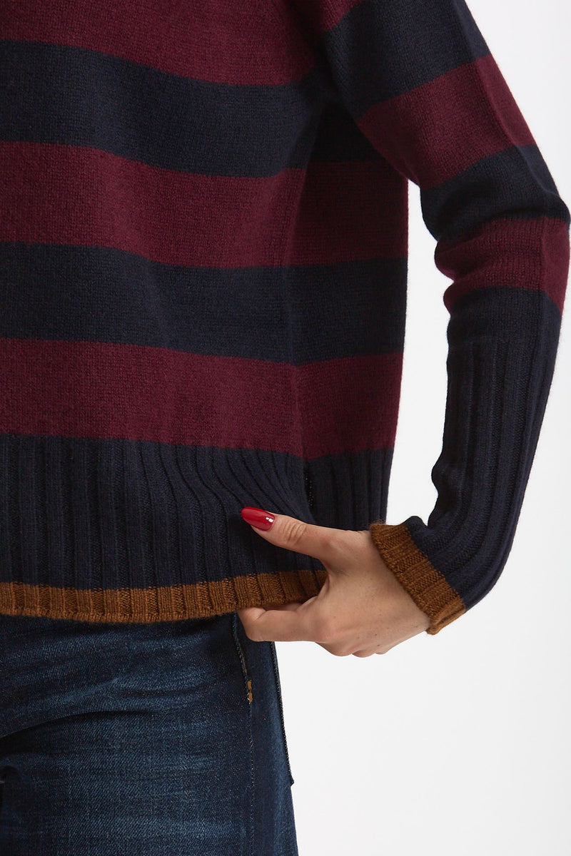 Maglia girocollo rigata in cashmere a due fili donna Be you - 5