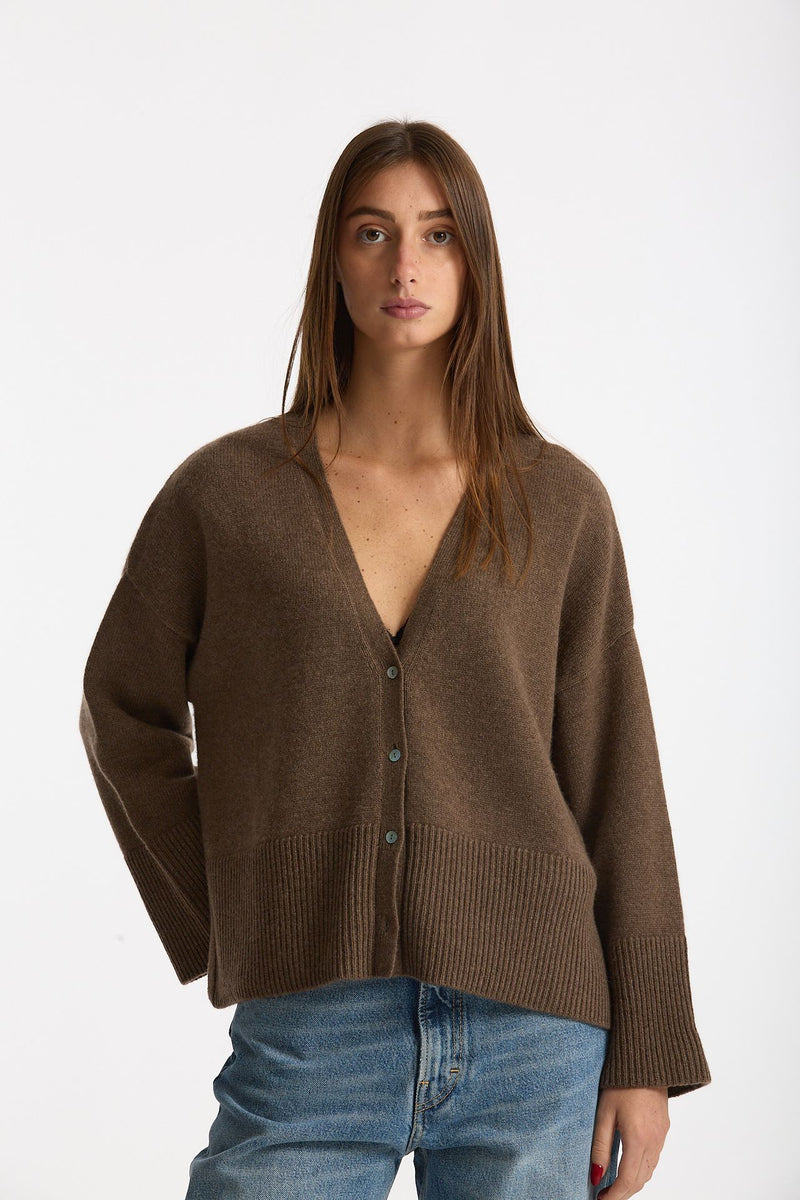 Cardigan over in cashmere a due fili  beige tortora donna Be you - 1