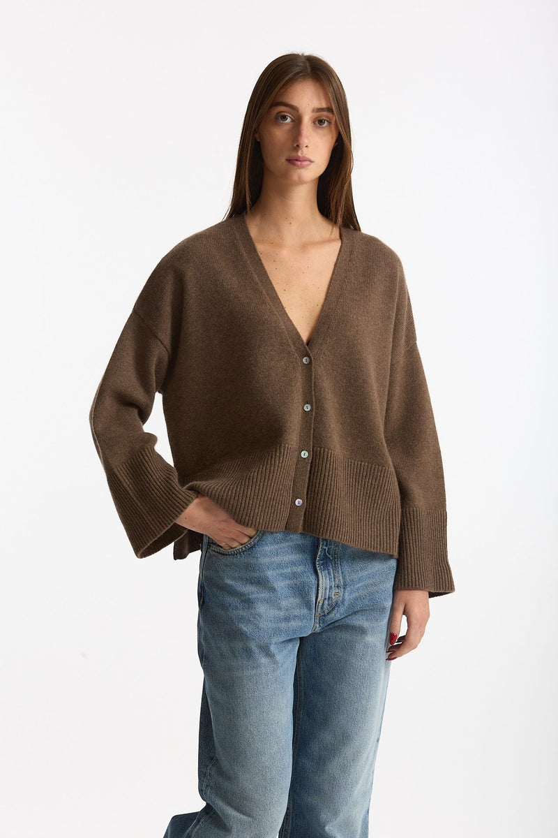 Cardigan over in cashmere a due fili  beige tortora donna Be you - 3