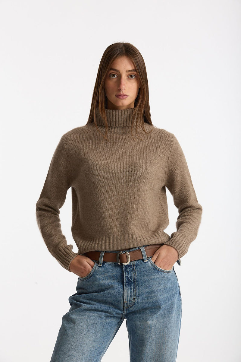 Maglia dolcevita in cashmere a due fili tortora chiaro donna Be you - 2
